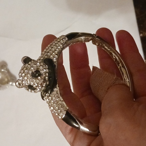 Panda Hinged Bracelet & RING Pave Black & WHITE Stainless Crystals Happy - Picture 7 of 7